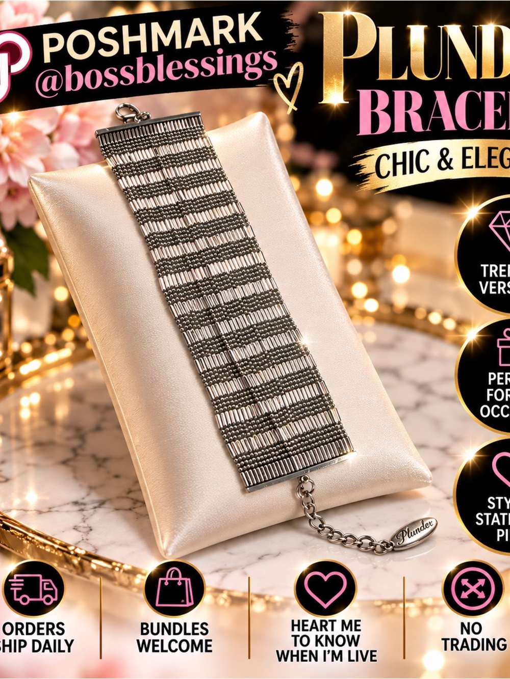 ✨ Plunder Silver Beaded Statement Bracelet | Wide